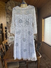 Serenity Blue Floral Beaded Adrianna Papell Midi Dress Size 6