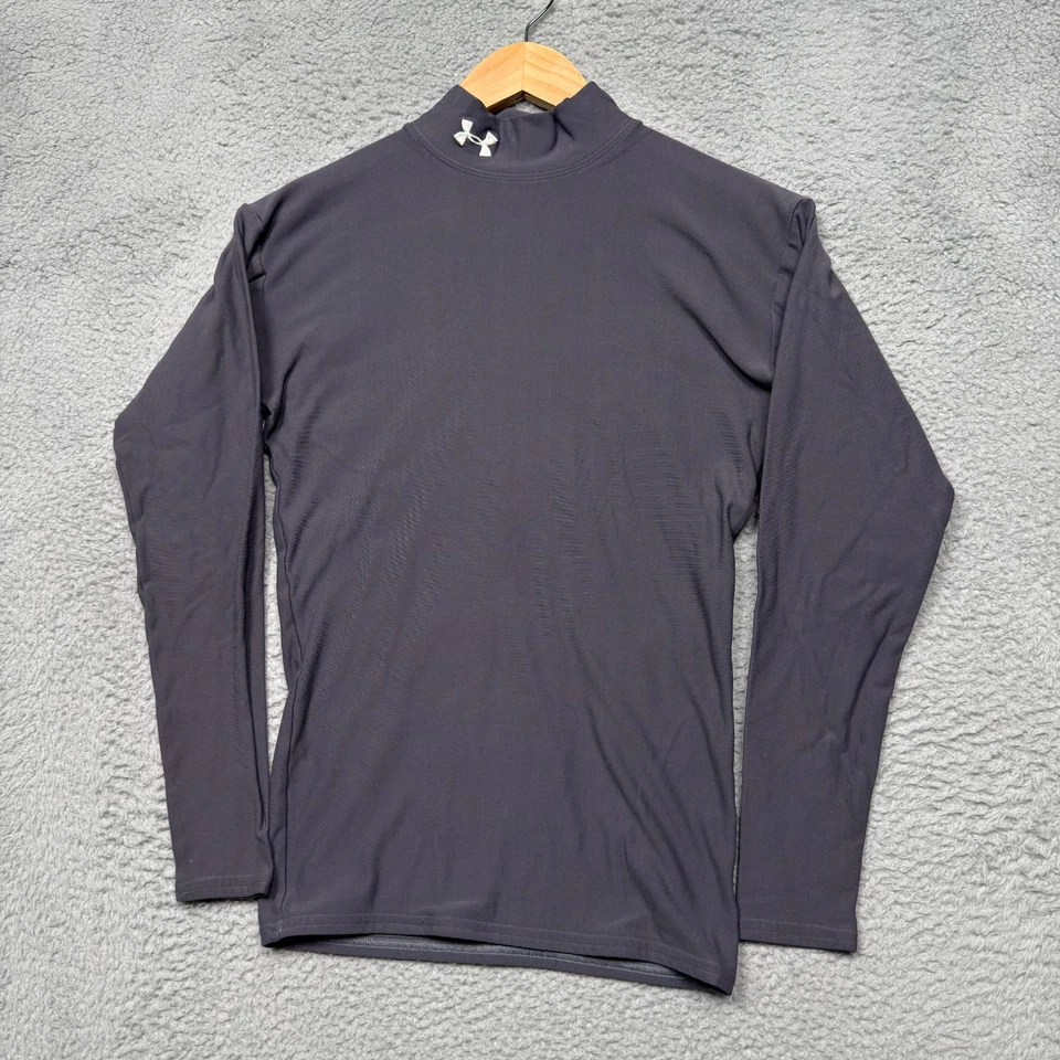 Camisa Under Armour Para Hombre Pequeña Gris Compresión Manga Larga Cuello Simulado Exterior Foto 2 de 4