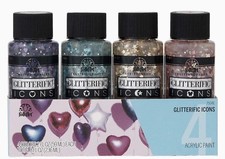 4 PACK FolkArt Glitterific Icons Acrylic Craft GLITTER Paint Set Gloss NON-TOXIC