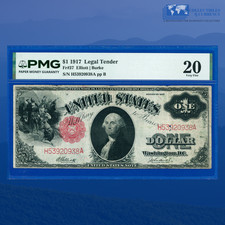 Fr.37 1917 $1 One Dollar "SAWHORSE REVERSE" Legal Tender Note, PMG VF 20 #20938