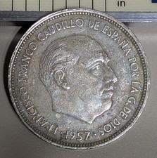 1957 (⭐66) Spain 25 Peseta Circulated KM# 787