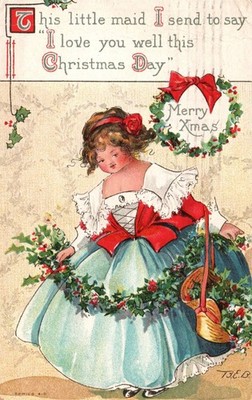 Lovely LADY, HOLLY BOUGHS On a/s B. BLODGETT Vintage 1911 CHRISTMAS Postcard