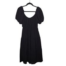 ASTR The Label Smocked Tiered Dress Midi Peasant Puff Sleeve Cottage Medium