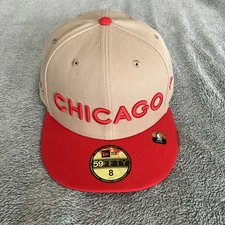 New Era 59Fifty Chicago Bulls Fitted Hat Light Cam Brown Red Bill And Accents