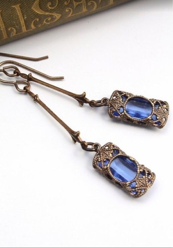 Women Retro Boho Jewelry Indian Earrings Zircon Green Drop Dangle Ear Stud - Picture 2 of 5