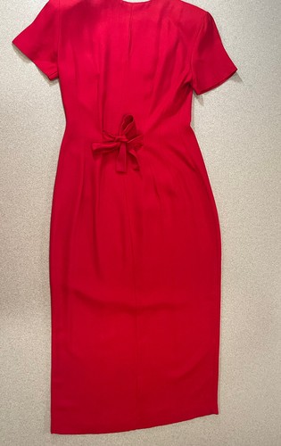 Vintage Dawn Joy Fashions Dress Size 3/4 Red Buttons Bow Business Chic Church - Picture 17 of 17