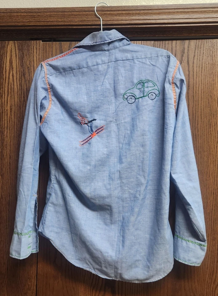 Camisa Vintage Naranja Tab Levis Chambry Abotonada Embriodered Años 70 Hippie Floral Foto 3 de 3