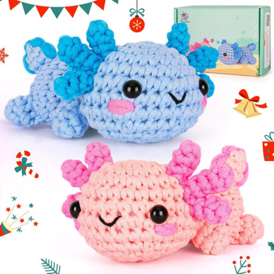 Crochet Kit for Beginner, Starter w Step-by-Step Happy Axolotls 