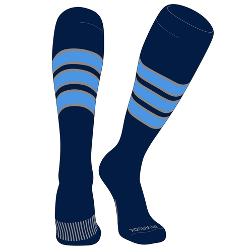 Gestreifte OTC Baseball, Softball, Football Socken (C) marineblau, silber, himmelblau - Bild 1 von 3