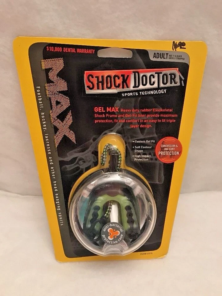 Protector Bucal Gel Shock Doctor Max Resistente Atado Adulto Libre de Látex Verde Nuevo Foto 3 de 4