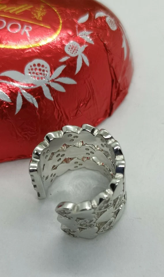 ORECCHINO EARCUFF CUORI ARGENTO RODIATO ZIRCONI BIANCHI LARGO MM 12 - Immagine 2 di 4