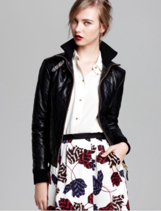 Marc By Marc Jacobs Black Leather Quilted Full Zip Women's Bomber Jacket Sz 