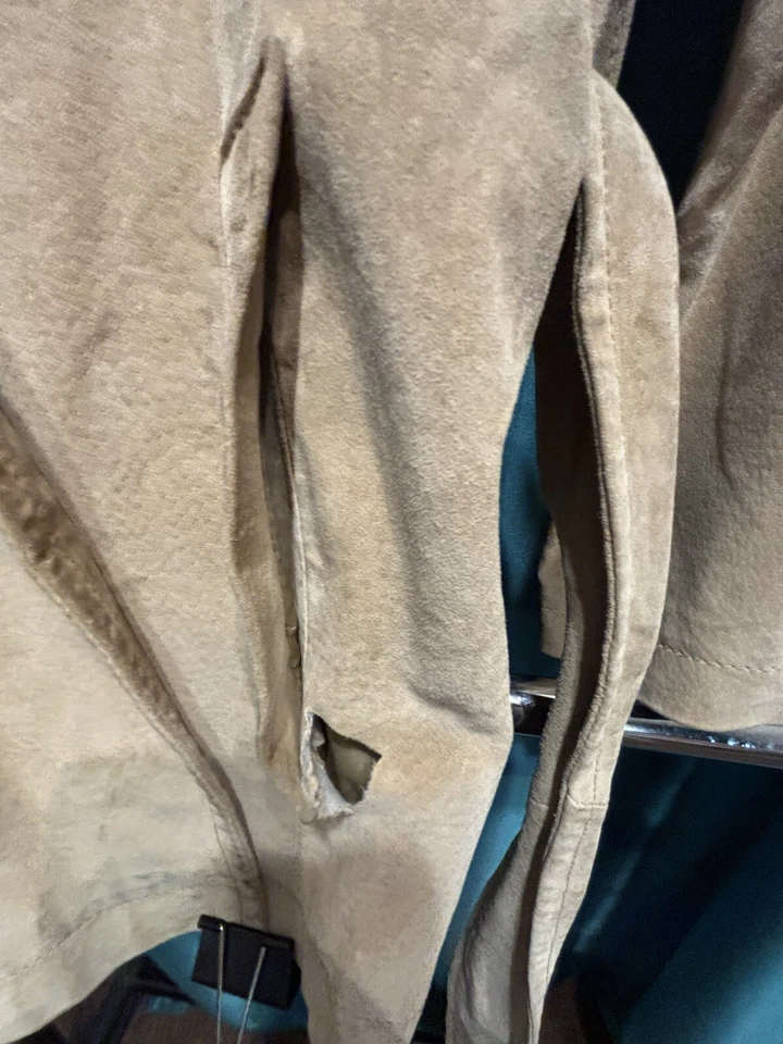 Chaqueta de gamuza de cuero marrón Margaret Godfrey con lazo frontal años 90 estilo trinchera para mujer L Foto 4 de 4