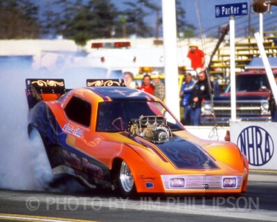 NHRA DRAG RACING FUNNY CAR PHOTO 'HELLS FORCE CORVETTE' DRAG RACING POMONA 1982