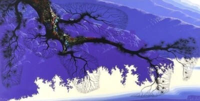 Eyvind Earle Lila Coastline Handsigniert Serigrafie Disney Magisch Realismus