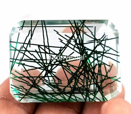 170 Ct Certified Best Green Rutilated Quartz Emerald Cut Loose Gemstone 4JUF - Picture 3 of 9
