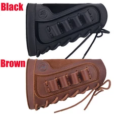 Leather Rifle Shotgun Buttstock Shell Holder Fit .357 .308 .22LR 12GA 16GA 20GA