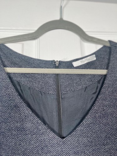 MAX MARA 100% Wool Grey Herringbone V Neck Dress EURO 44 UK 12 - Picture 7 of 14