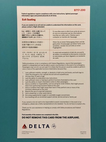 2015 DELTA AIRLINES SAFETY CARD--717 - Picture 2 of 2
