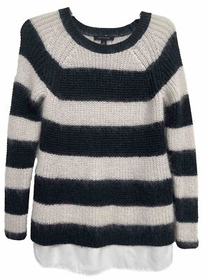 Ann Taylor Sweater Women S Layered Fuzzy Mohair Stripe Wool