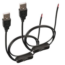DC 2-pin USB Cable with ON/Off Switch USB 2.0 A Male Plug 2 Pin 2 Bare Wire C...