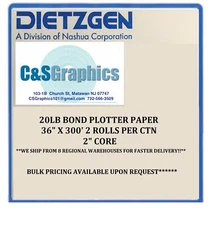 2 ROLLS 36'' X 300' 20lb Bond Plotter Paper 