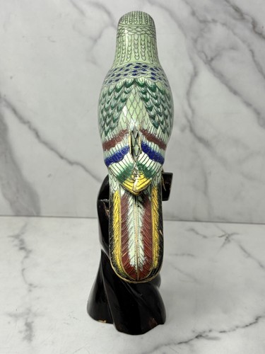 Vintage chinesischer Cloisonné Vogel auf Holzsockel Papagei Sittich 11 cm hoch - Bild 4 von 17