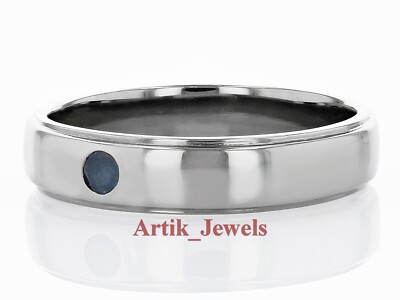 Heated Blue Sapphire With 14K White Gold Plated Silver Ring for Men's #981