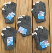 Lot of 5 Wholesale Gloves Touchscreen Winter Acrylic Gray Glove One Size Fit All