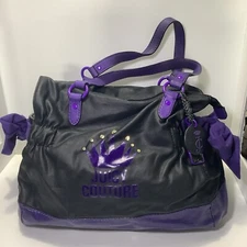 Juicy Couture Coated Canvas Tote Handbag Bag Satchel YHRUS015 ~Black & Purple