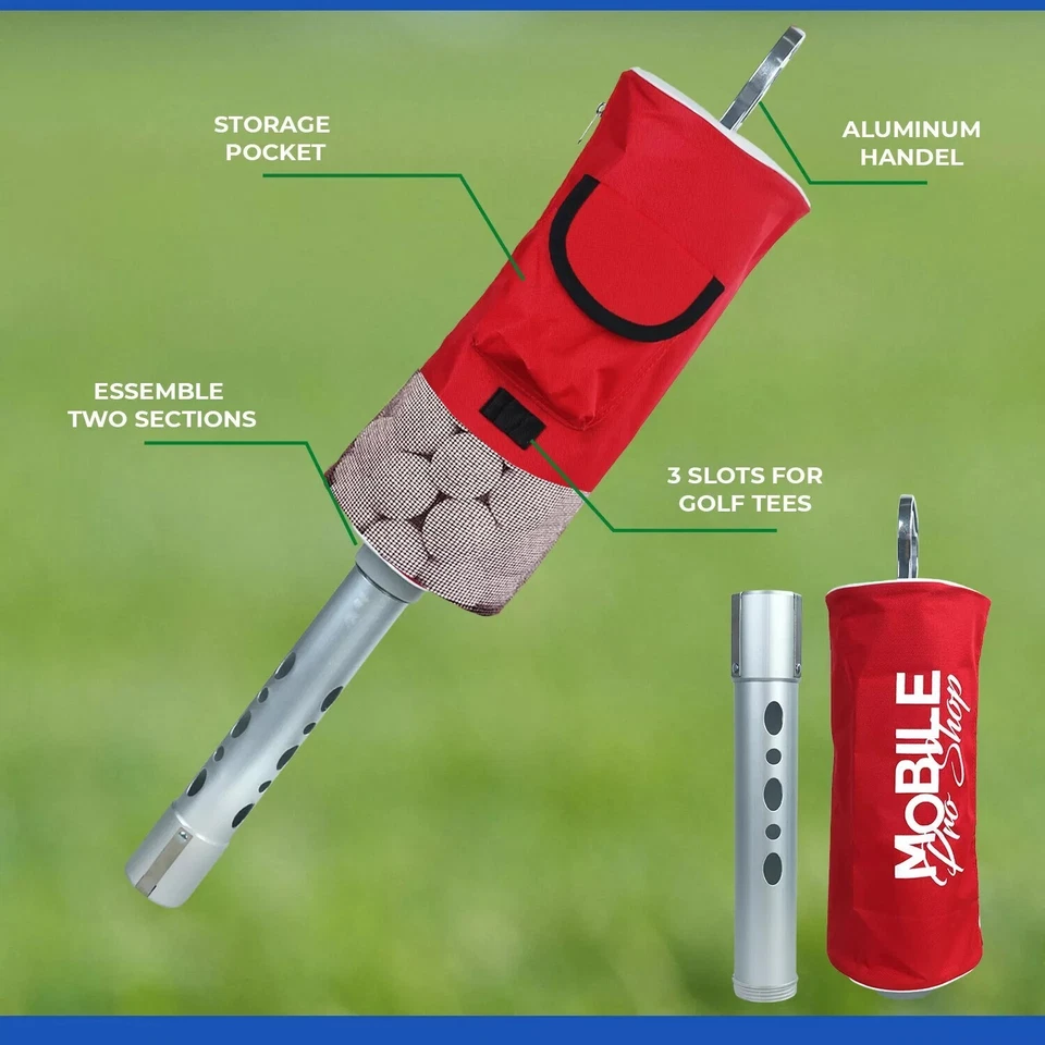 Borsa Shag per Palline da Golf con Manico e Tubo in Alluminio - Raccoglie Palline Velocemente, 80 Porta Palline - Immagine 3 di 4