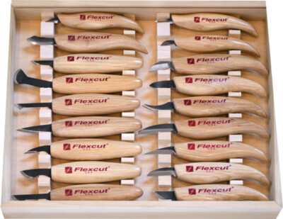 Flexcut Deluxe Knife Set KN250 Includes KN11 Skew Knife, KN12 Cutting Knife, KN1