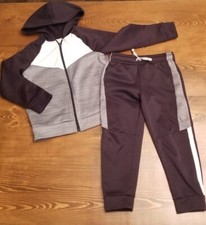 Boys Jumping Beans Active Set Size 5 Joggers Zip Up Black/White/Grey