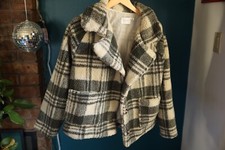 lush Pocketed Multi Gray Cream Plaid Sherpa Jacket Size Large