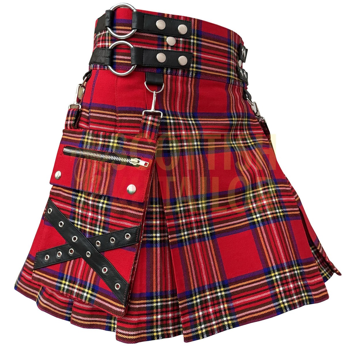 スカート MULTI COMBINATION KILT SKIRT Amazon.com: Hybrid Utility Kilt Cross Stripes Tartan Black