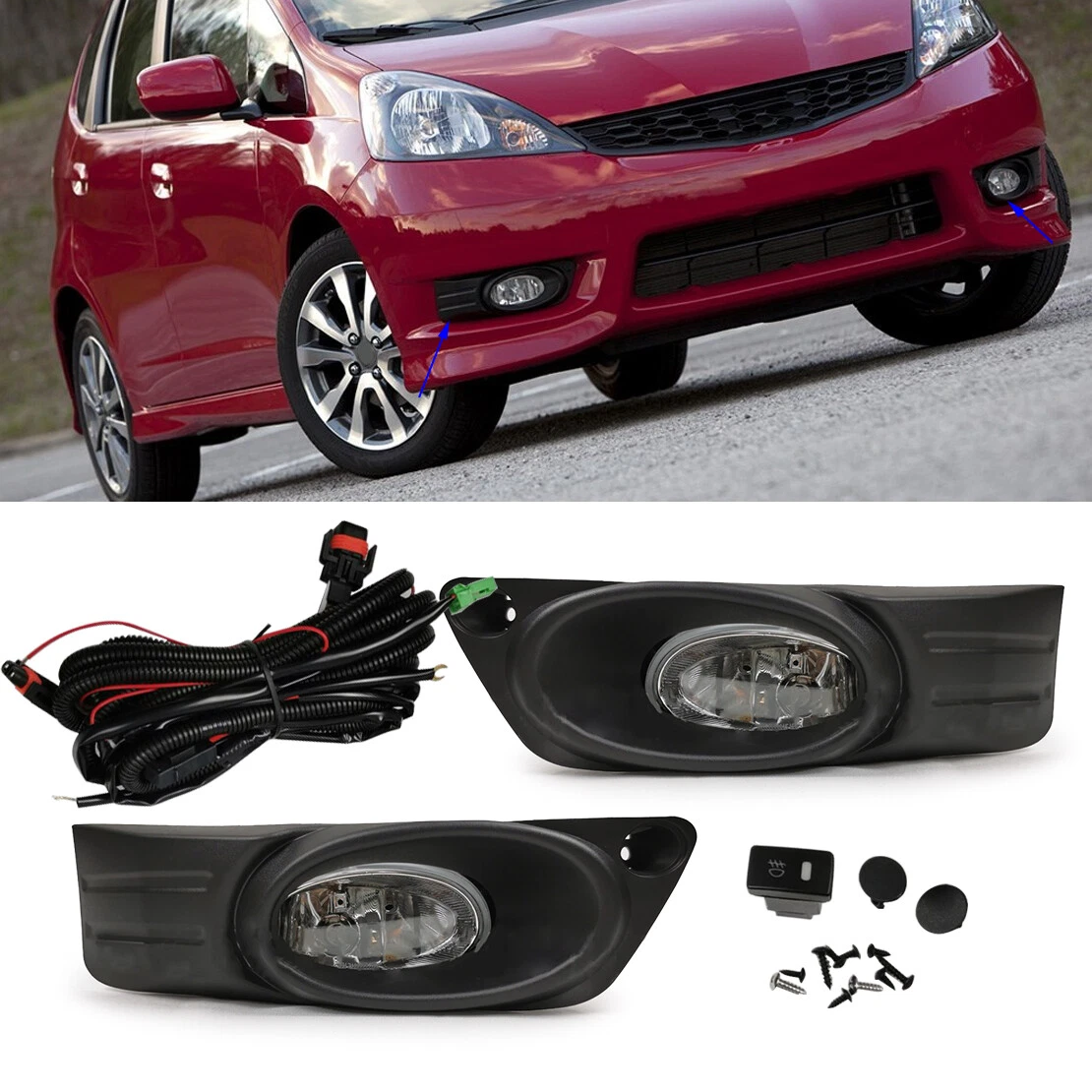Front Bumper Fog Light w Bezel Harness Kit Fit for Honda Jazz