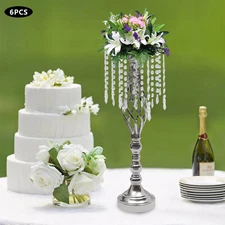 Crystal Flower Stands*6 Wedding Centerpieces Flower Arrangement Holders Sliver