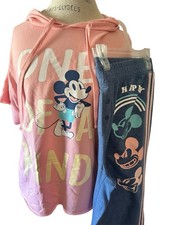 Disney Mickey Mouse Sleepwear Pajama Set Hooded Shirt Jogger Sweats Medium