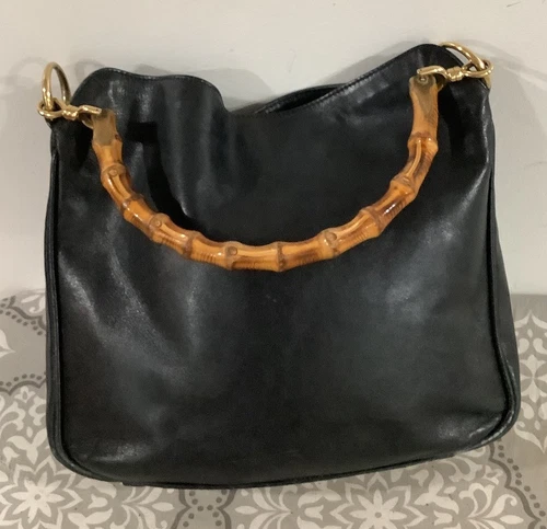 GUCCI Borsa Vintage a Mano 2 Vie Bambù Pelle Nera Autentica