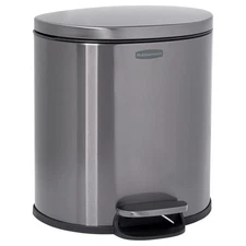 Rubbermaid Stainless Steel Step-On Trash Can, Semi-Round, 1.6 Gal, Charcoal