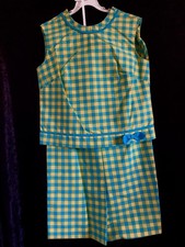2 Piece Vintage 60  s Bright Blue yellow Check Gingham Mod Skirt Set Size 12