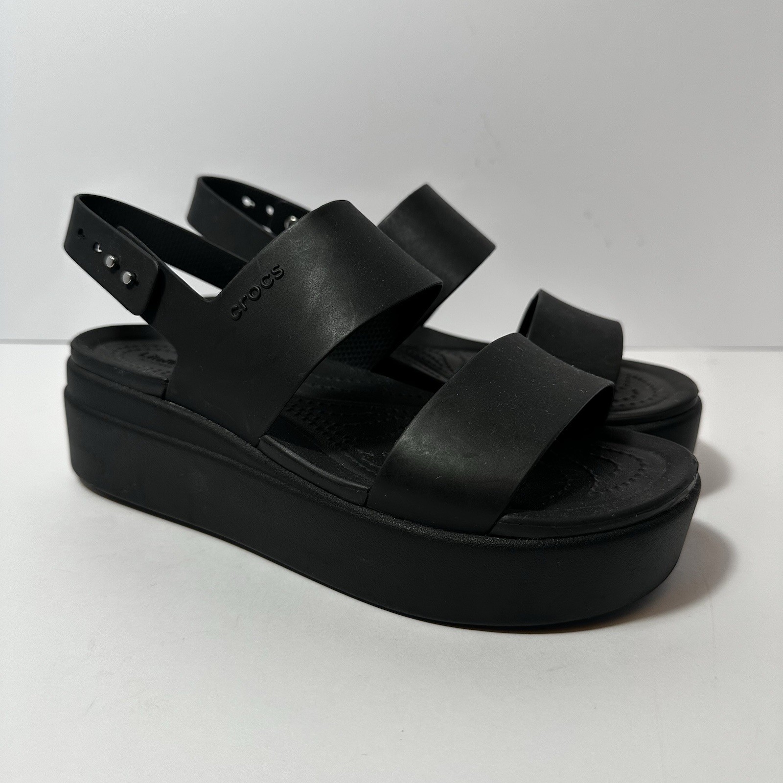 Crocs LiteRide Brooklyn Low Wedge Platform Sandals Women's 7 Black Slingback