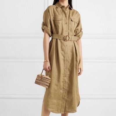 Zimmermann Super Eight Dress Size 2 / 12 AU / 8 US Safari Midi Linen Khaki