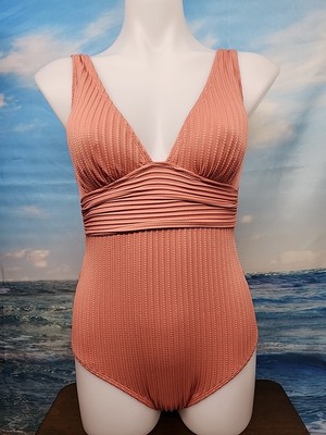 NWT Cupshe Womens One Piece Swimsuit, Small Peach Textured Stripped