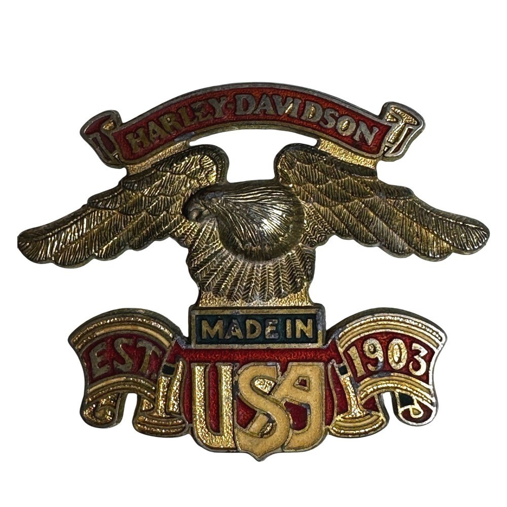 Harley Davidson Eagle Made in USA 1903 Vintage Metal Pin Badge Motorcycle
