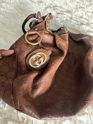 Authentic Gucci Sukey Medium Guccissima Leather Hobo Bag Brown GG Charm Italy