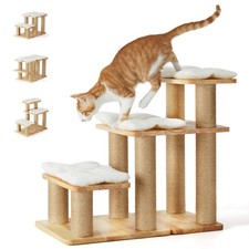 Dog Stairs, Solid Wood Pet Stairs with Cat Scratching Post, Transformable Cat...