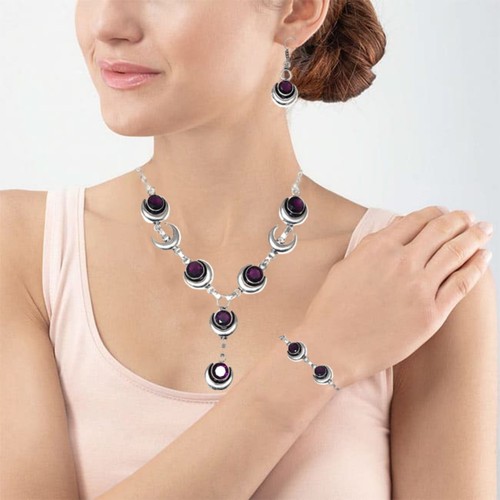 Amethyst Quartz Gemstone Handmade Ethnic Jewelry Necklace Set 18-20'' - Picture 15 of 20