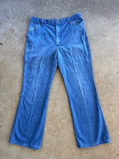 Vintage 1970s Wrangler Blue Denim Bell-Bottom Jeans Size 36 I3