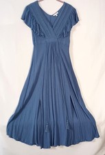 Baltic Born Jennifer Maxi Dress Blue Deep V Double Slit Boho S